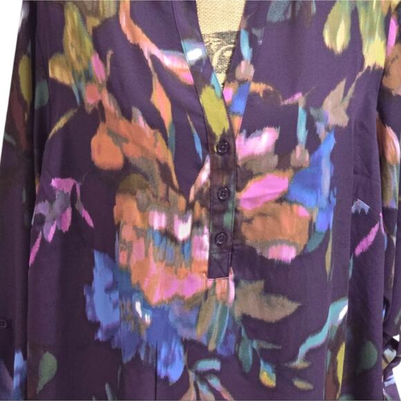 NICOLE MILLER Floral Print Women's Top Purple Watercolor Abstract Plus Size 2X 3 - Picture 3 of 11